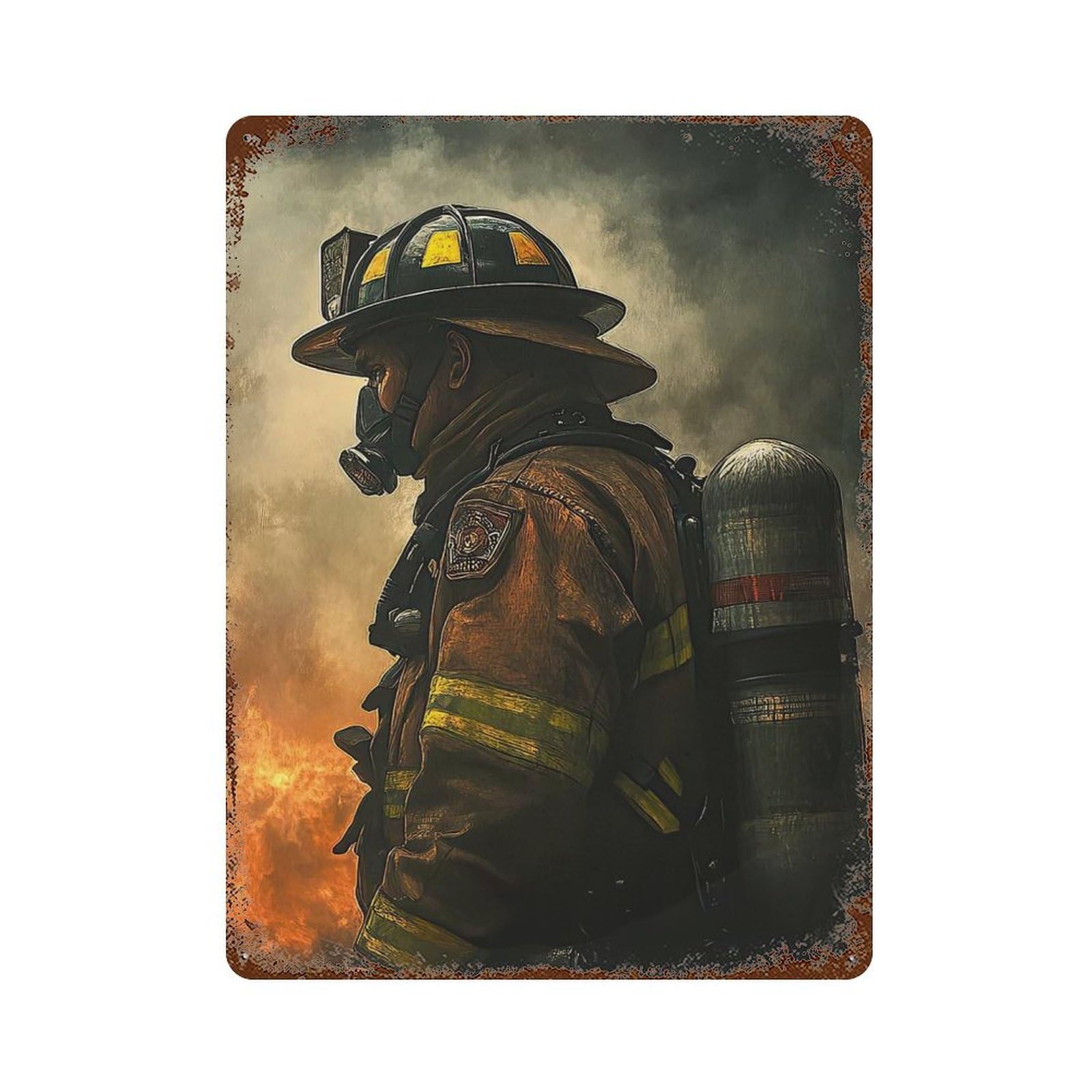 Garage Style Firefighter in Smoke Rustic Tin Plaque 15.7"x11.8", Classic Wall Plaque for Bar And Workshop