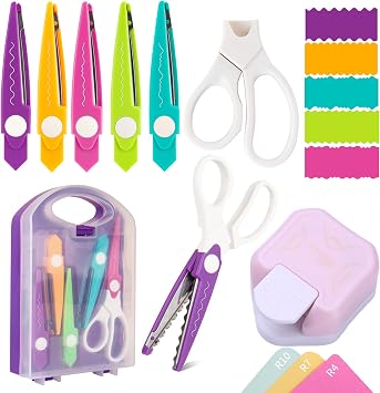 7Pcs Craft Scissors Set - 3 in 1 Corner Rounder Paper Punch With Storage Box - 5 Kinds Zig Zag Edges for DIY Projects, Paper Card, Photo, and Scrapbooking