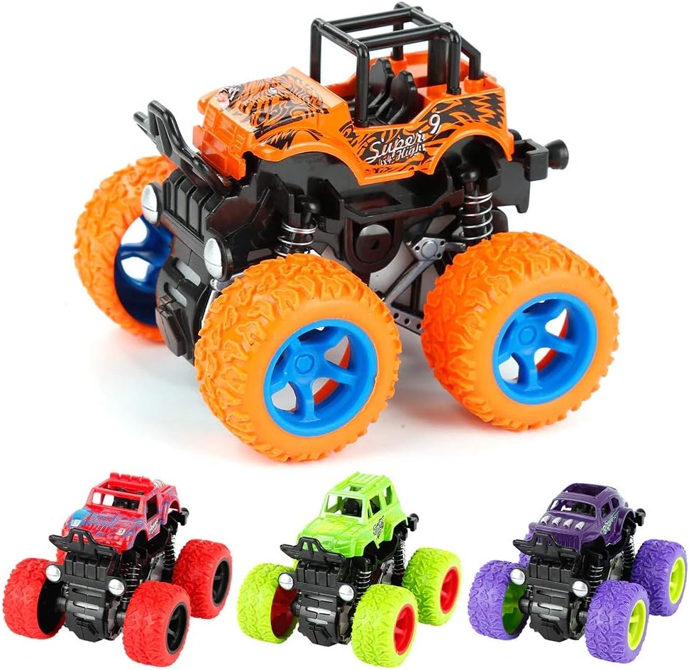 VGRASSP Mini Monster Trucks Friction Powered Cars for Kids, Toddler Toys Inertia Car Toys (Set of 4)