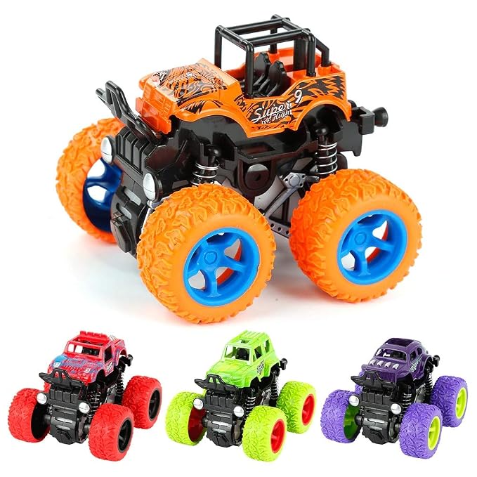 VGRASSP Mini Monster Trucks Friction Powered Cars for Kids, Toddler Toys Inertia Car Toys (Set of 4) (Set of 4)