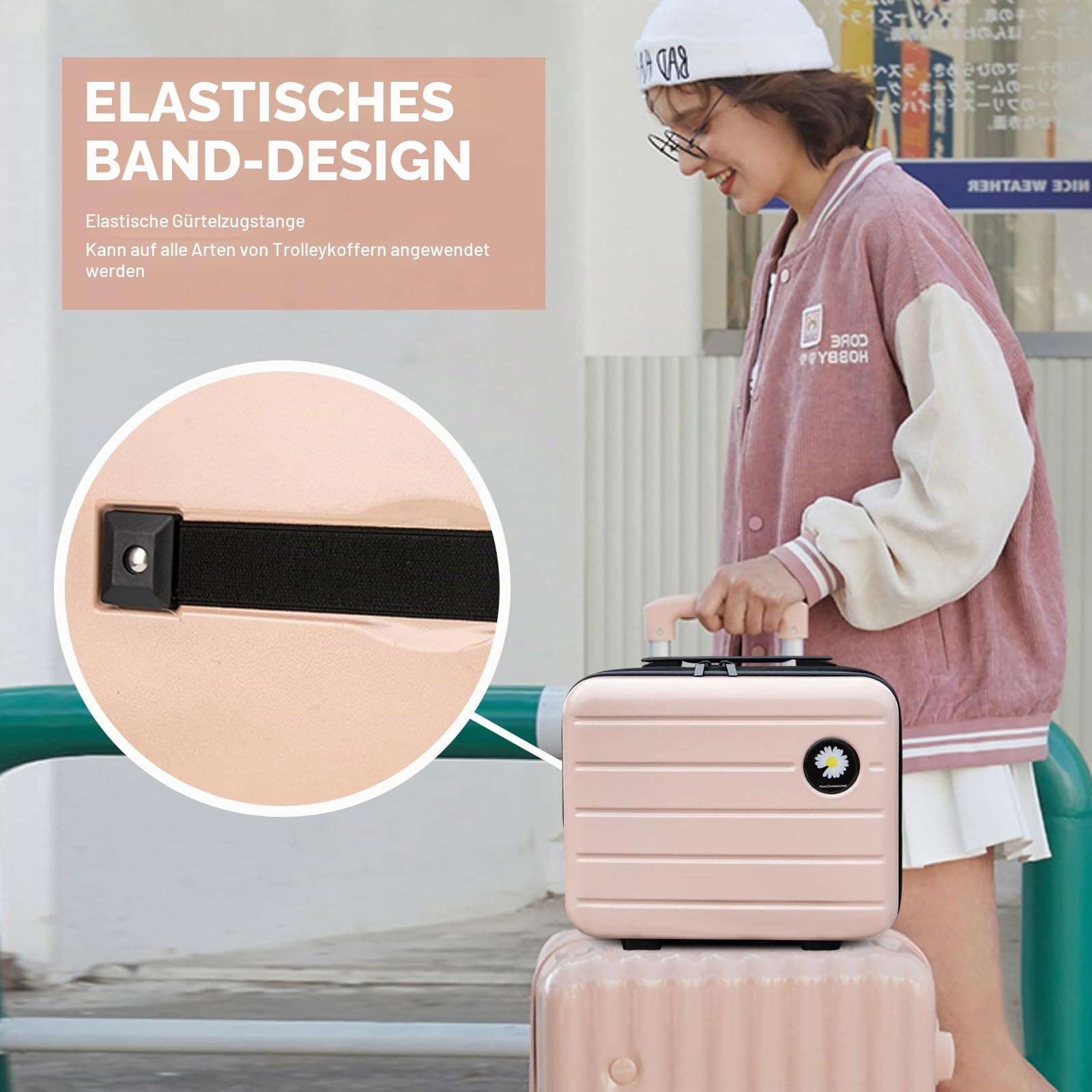 Balakaka Kosmetikkoffer 34x15x25 cm Kleine Daisy, Beautycase Damen Hartschale mit Handgriff und Reißverschluss, ABS Wasserdicht Große Kapazität Schminktasche für Reisen, Gelb