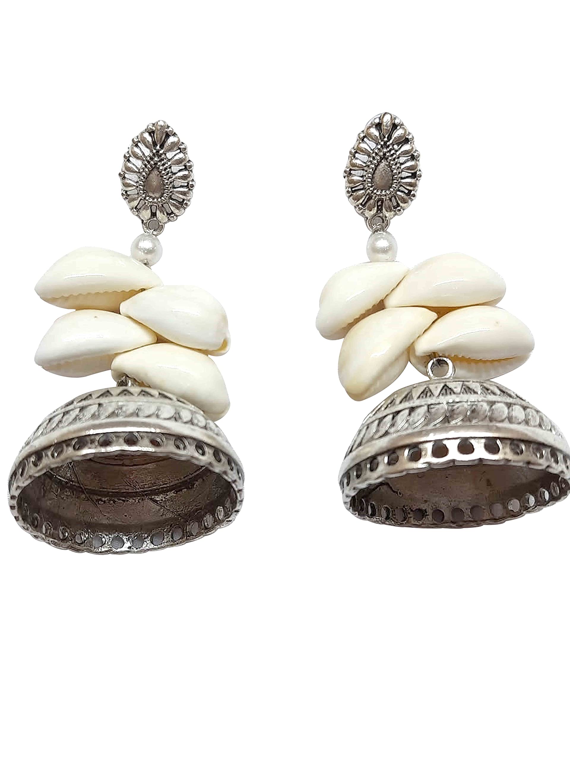 Anindita Latest Fashion Jewellery Traditional Indian Oxidized Silver Plated Sea Shell Big Size Jhumka Jhumki Earrings For Women and Girls (Silver) (B09HL3V6SL) Amazon Price History, Amazon Price Tracker