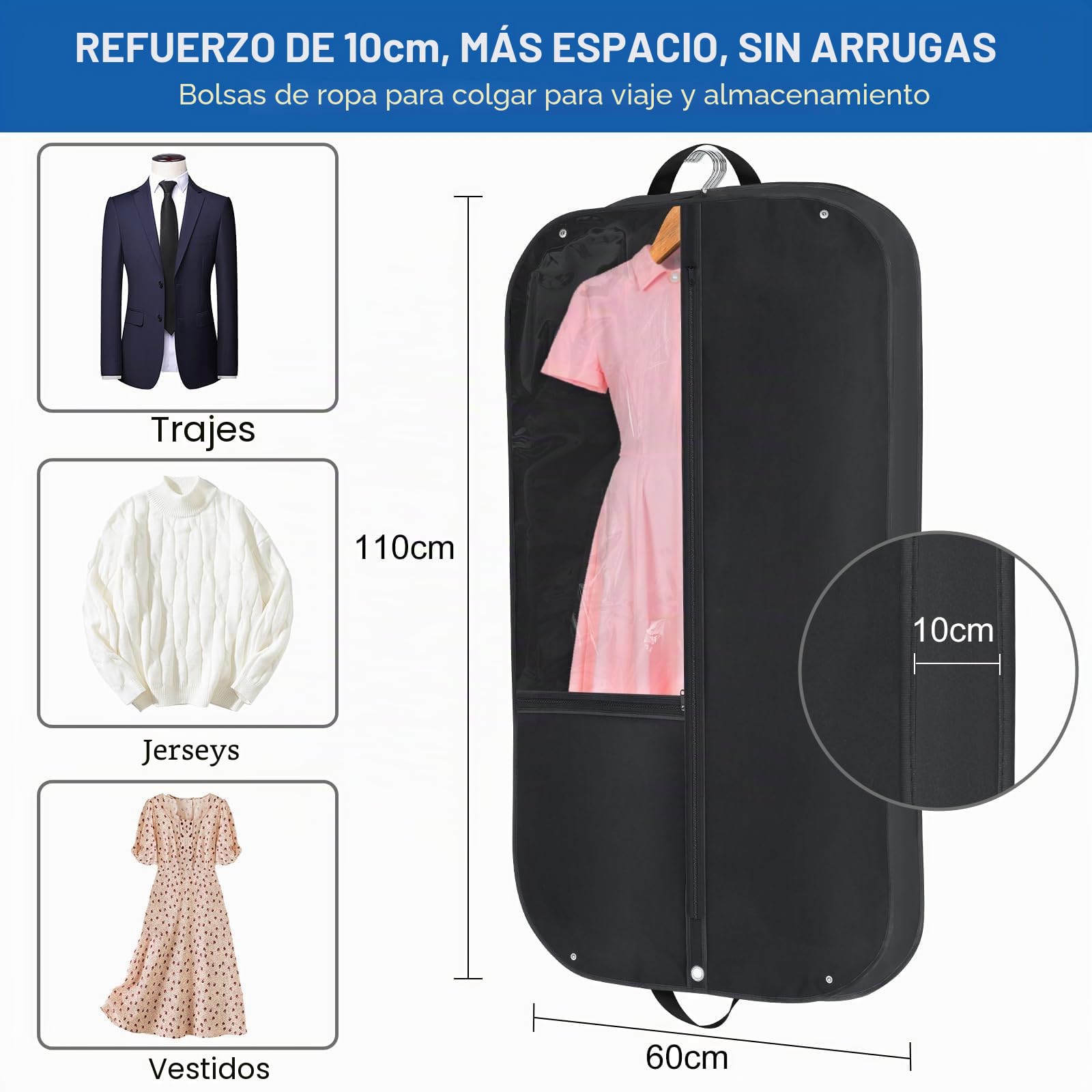 Bolsa Portatrajes de Viaje Premium 110x60cm para Hombre - Plegable, Transpirable con Asa y Cremallera - Funda Porta Trajes Completo en Tejido Oxford