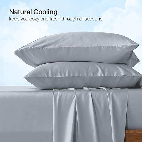 Miniatura 3 de NATUREFIELD Juego de sábanas de cama tamaño King dividido (4 piezas), 100% rayón derivado del bambú, sábanas refrescantes con bolsillos profundos