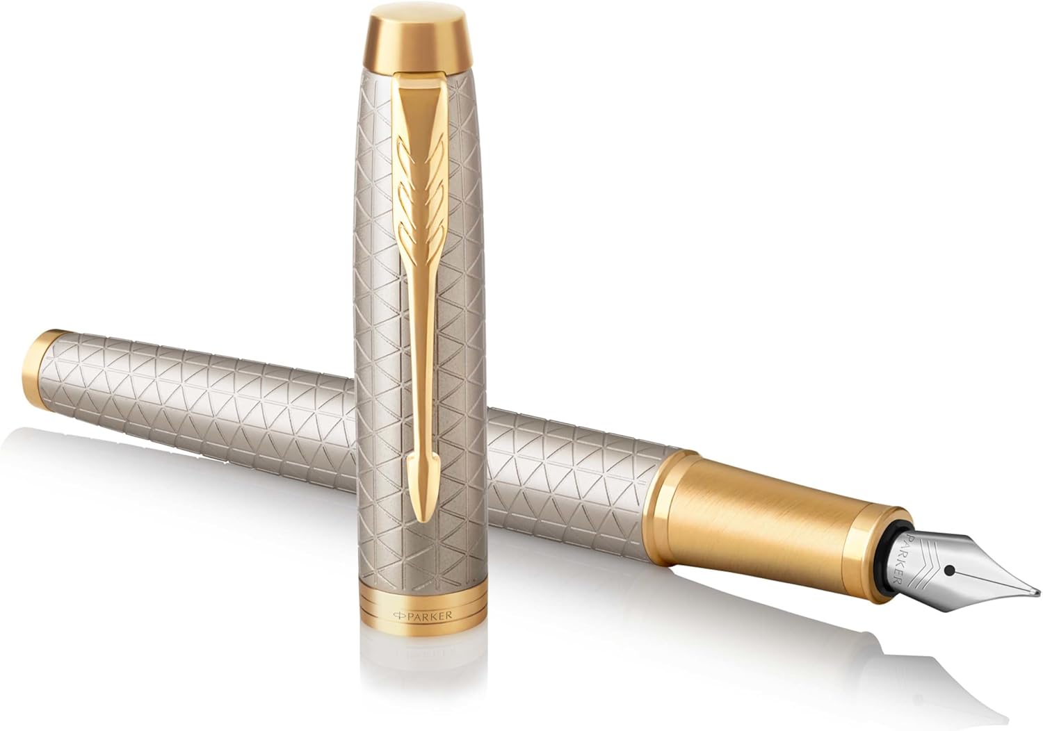 PARKER IM Fountain Pen, Premium Warm Silver, Fine Nib with Blue Ink Refill