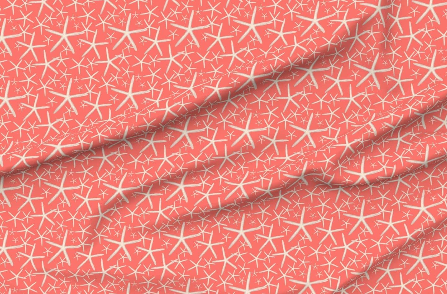 Spoonflower Fabric - Starfish Coral Beige Nautical Coastal Lake Jumbo Beach Vacation Printed on Petal Signature Cotton Fabric by the Yard - Sewing Quilting Apparel Crafts Decor