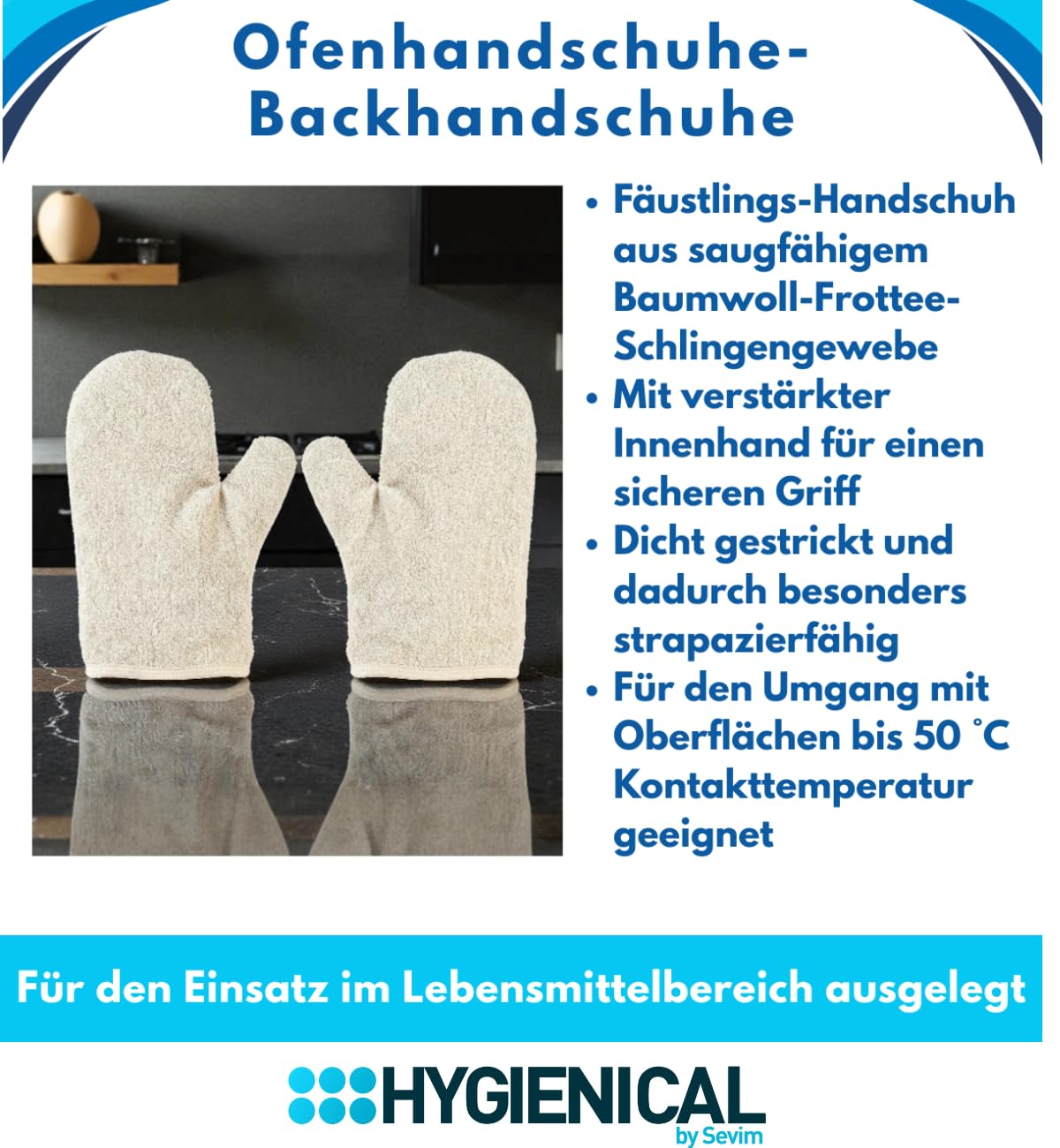 Profi-Bäcker-Handschuh – Hitzeschutz-Backhandschuh mit verstärkter Handinnenfläche, Ofenhandschuh für Backofen & Grill Baumarkt