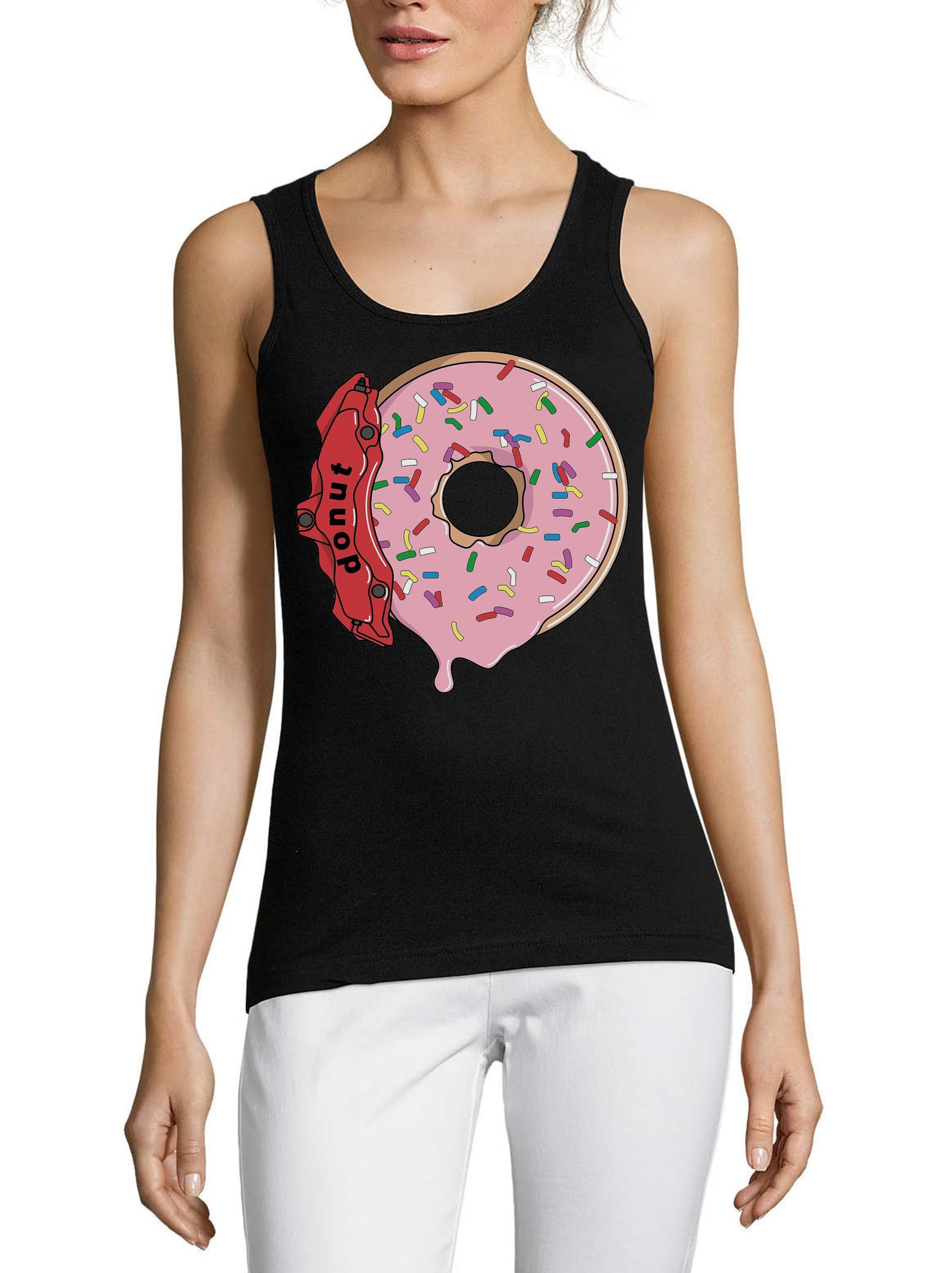 Camiseta sin mangas de algodon Donut Break Disc para mujer en color negro 3