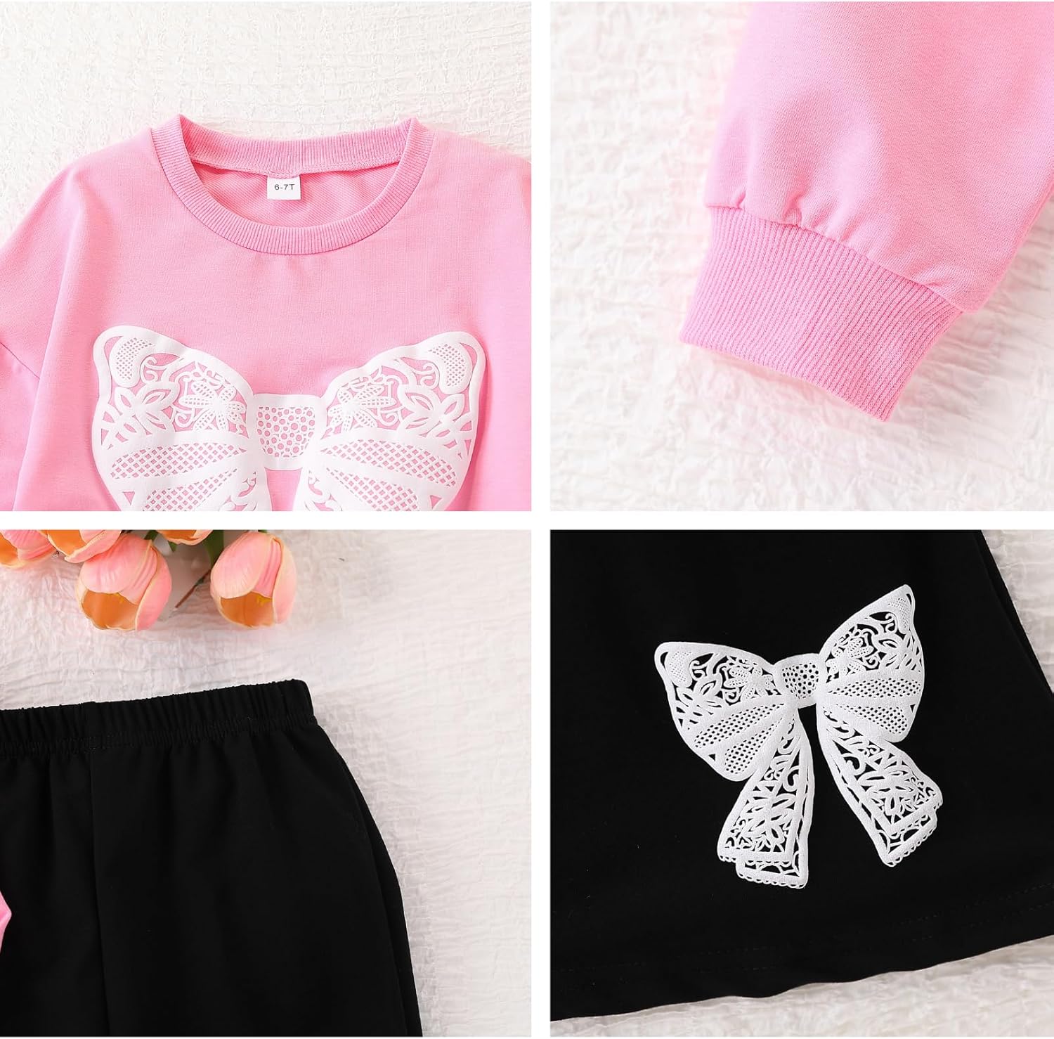 Girls Clothes Fall Long Sleeve Lace Bow Print Sweatshirt Flared Pants 2PCS Set Little Girl Outfits Size 6-14 - Image 7