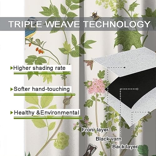 Miniatura 61 de Retro 70s Floral Blackout Window Curtains, Watercolor Flower Plant Rustic Modern Style Pattern Window Drapes, for Bedroom Living Room 42x45in 2