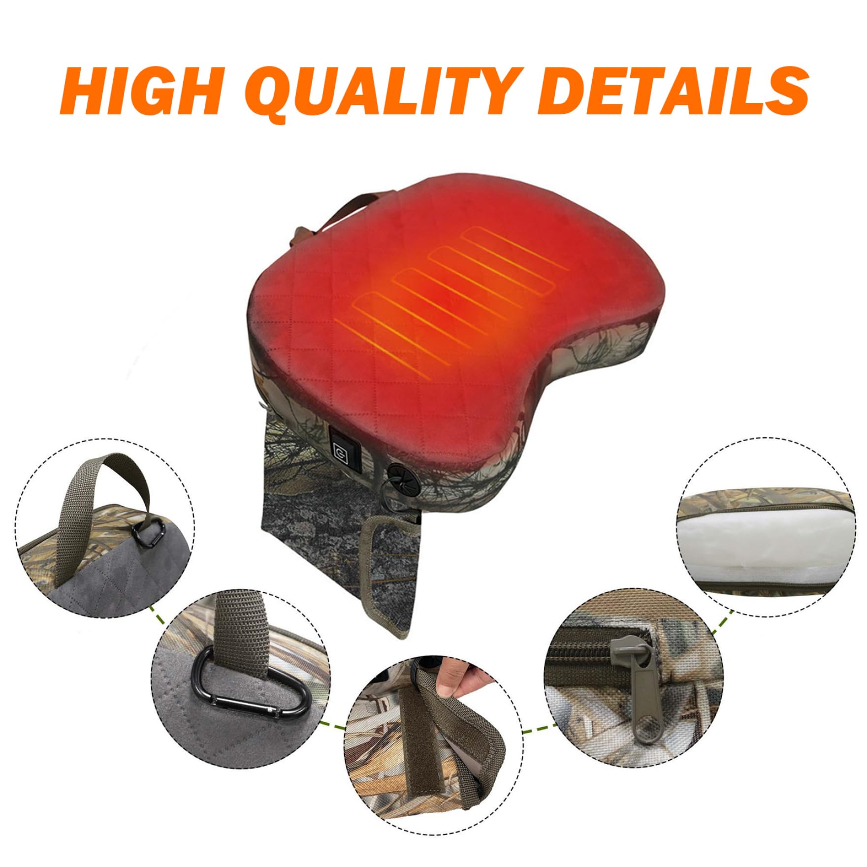 Asiento de Caza calefactora 3 Nivel de Caza calefactora 16x11x3in con Mango y Bolsillo de Banco de energía de Bolsillo multipropósito de Camuflaje de Asiento de Caza para Pesca de Hielo, Campamento