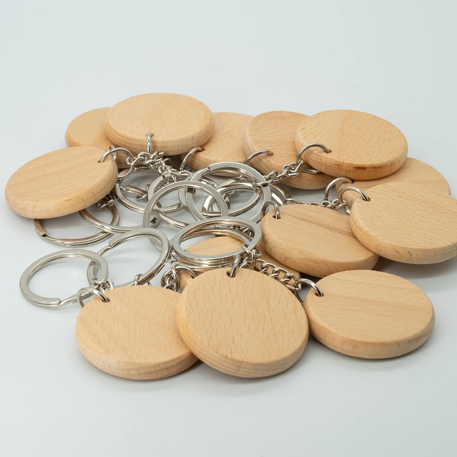 Round Wood Engraving Blanks Wooden Key Tag with Keychain - 20 Pcs, 1.74 Inch Diameter - Image 6