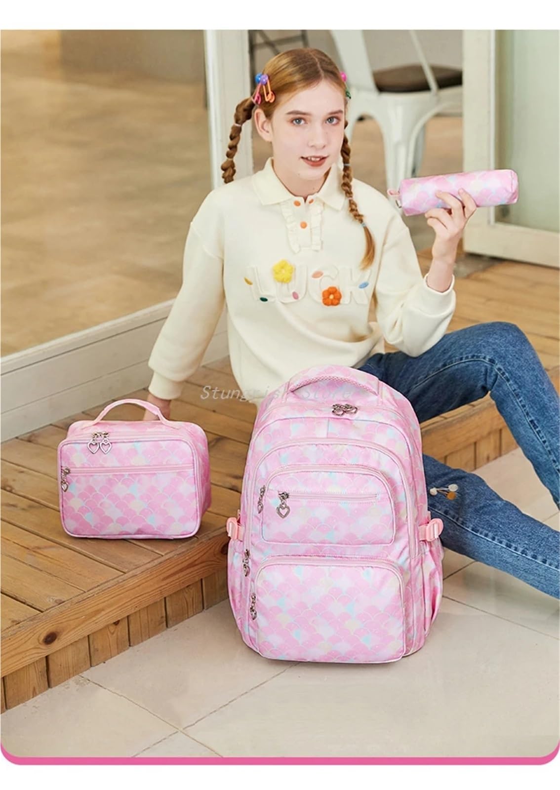Mädchen-Rucksack for Grundschulkinder, Schulranzen-Set, süße Schulrucksäcke for Mädchen, wasserabweisend Schultaschen Set(Color 1)