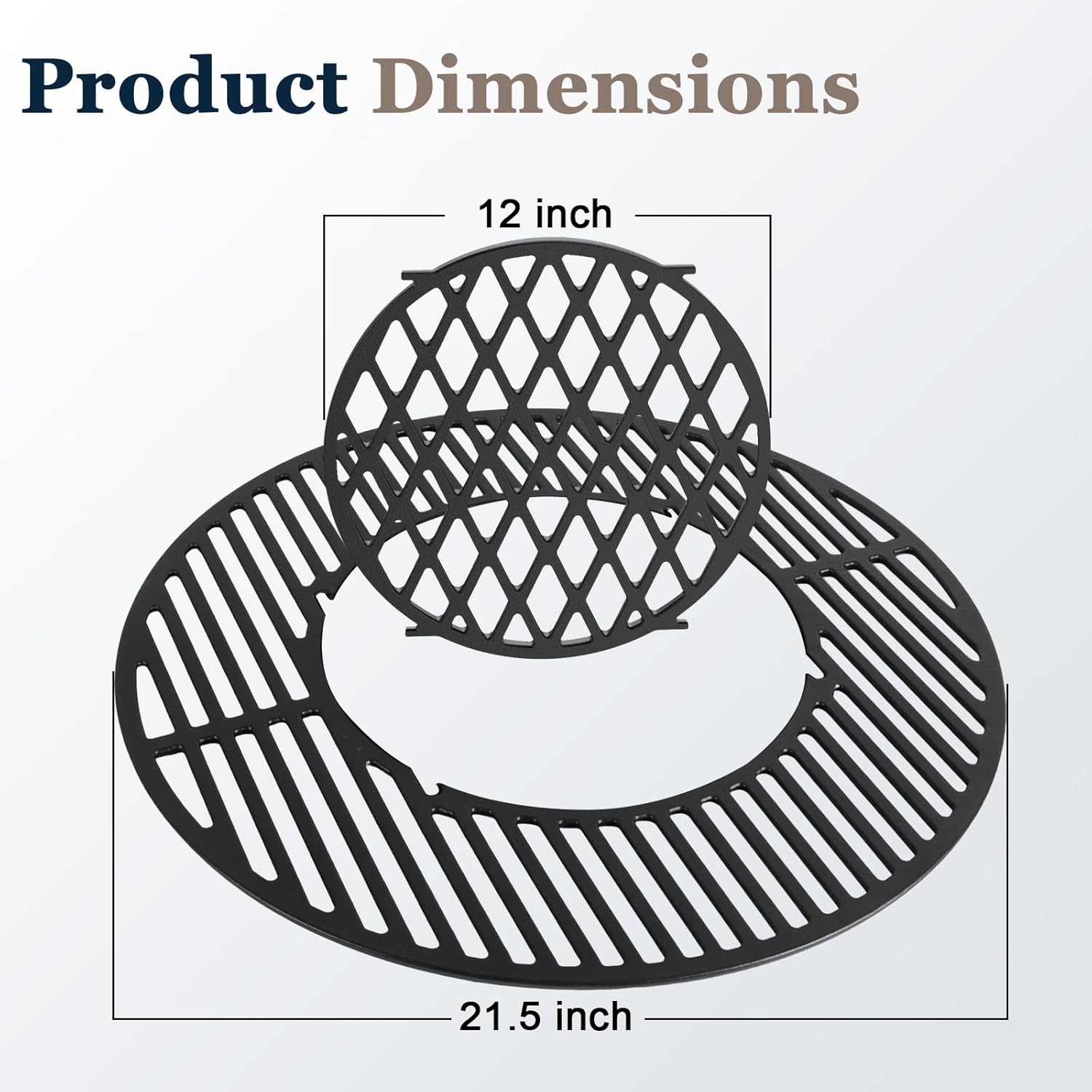 KEESHA 8835 Cast Iron 21.5" Grill Grates with 12" Centre Insert, Replacement Parts for Weber 22-inch Charcoal Grill, Performer Premium, Master-Touch Grills
