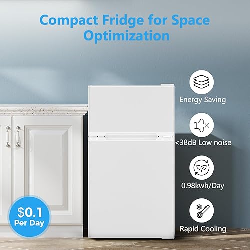 Miniatura 23 de Joy Pebble Refrigerador pequeño de 3.1 pies cúbicos con congelador, refrigerador compacto con congelador, mini refrigerador para dormitorio,
