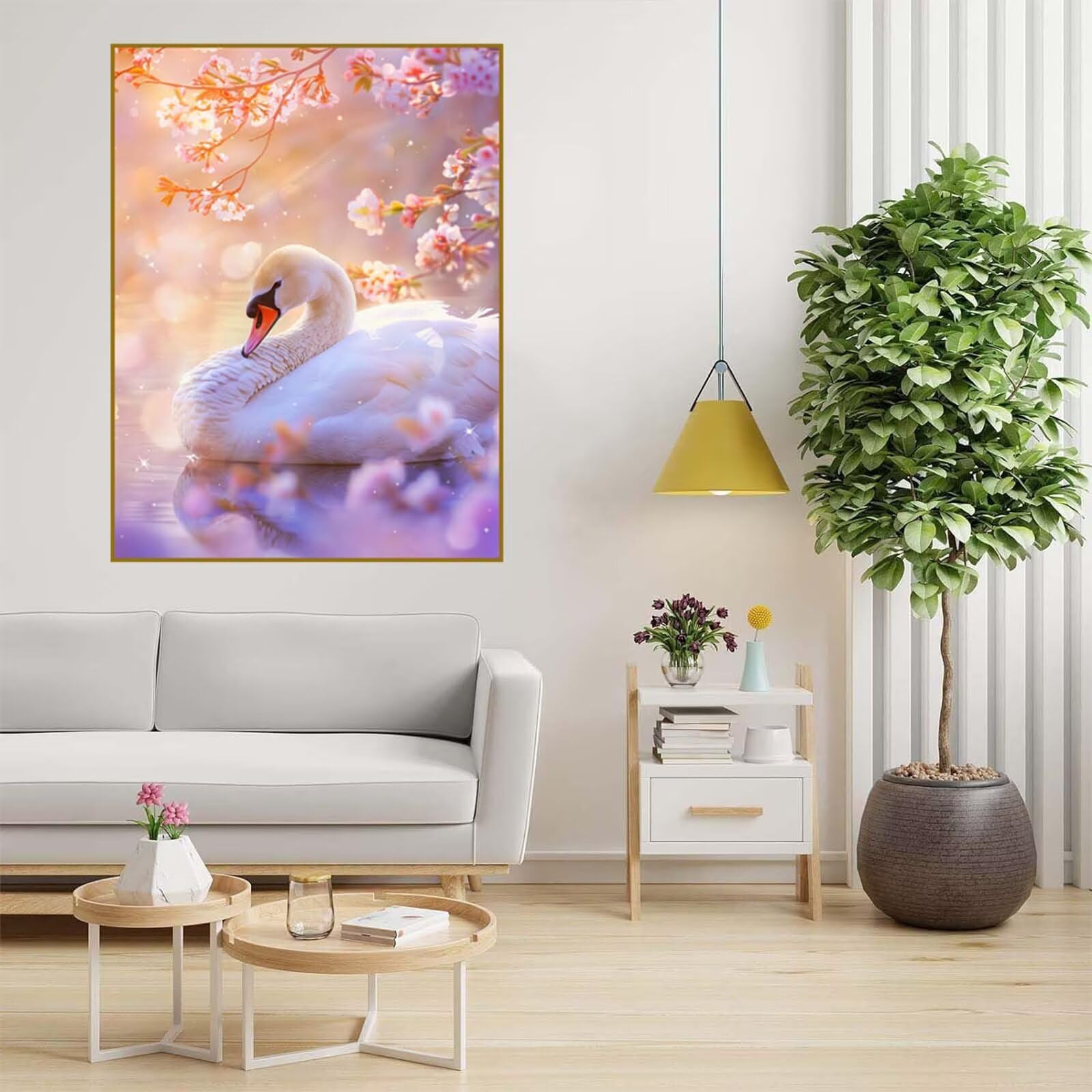 Diamond Painting Baum Malen Nach Zahlen Erwachsene, 5D Diamant Painting Bilder Schwan Diamond-painting Mosaikherstellung Bastelset Kinder ab 6 Jahre, Deko Wohnzimmer, Mädchen Geschenke 70x100cm 6X-795
