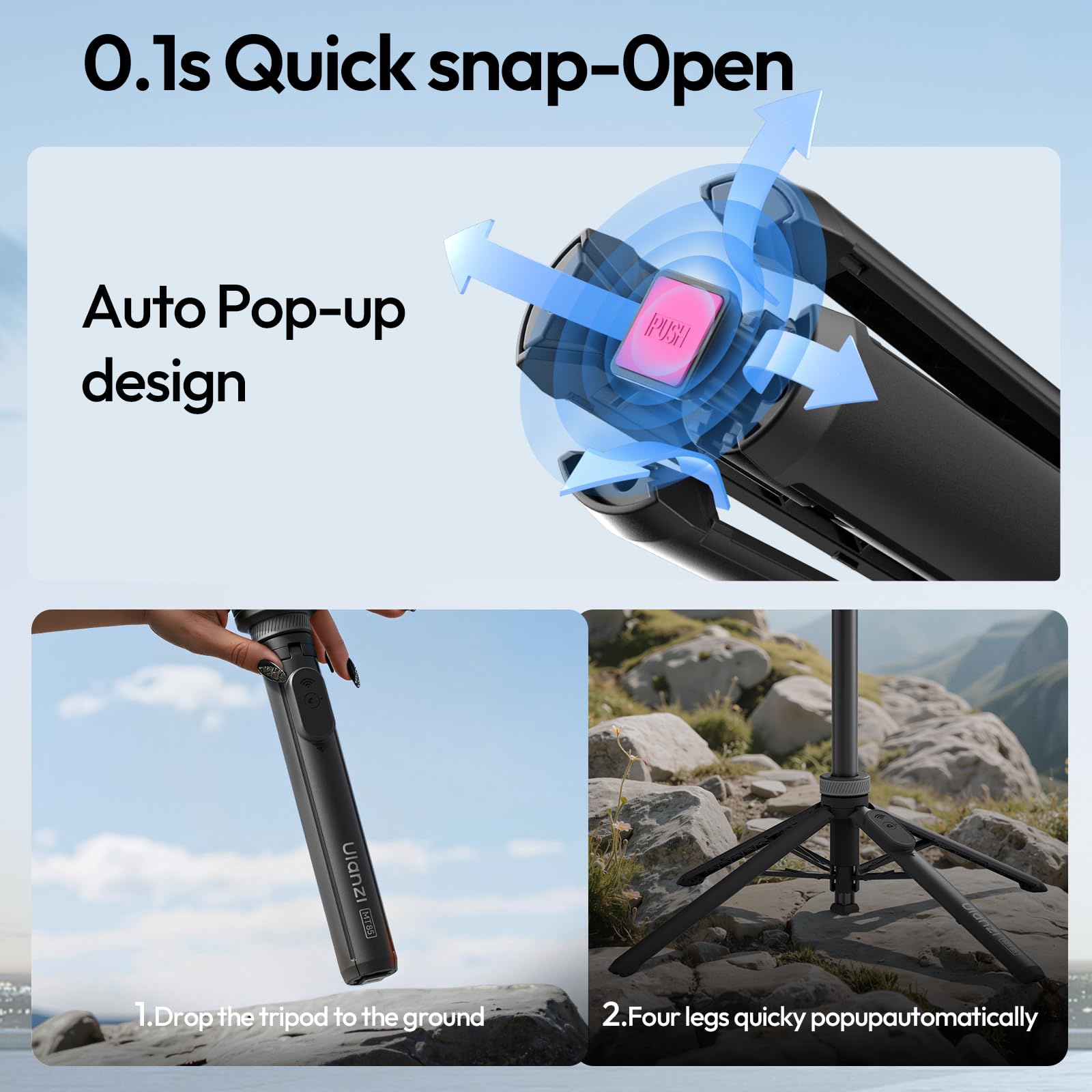 ULANZI MT85 Selfie stick treppiede magnetico con 4 piedi, Bastone selfie bluetooth con Apertura automatica, Treppiede con calamita 153cm, Compatibile con iPhone Serie 17 16 15 e Samsung Xiaomi Realme