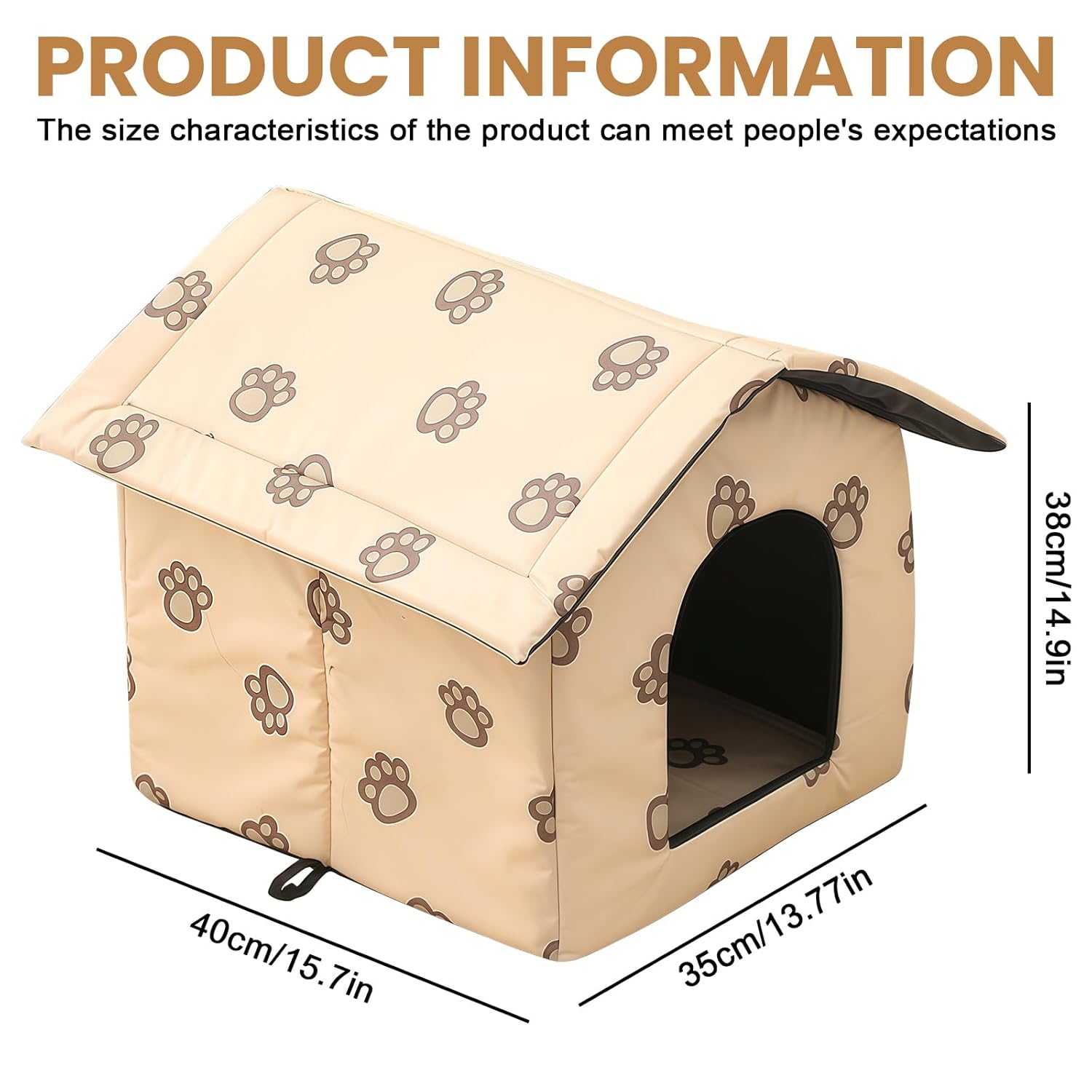 Katzenhaus Outdoor Winterfest: Faltbares Katzenhaus, Katzenhöhle für Draußen Wasserdicht Wetterfester, Warm Katzenhöhle Hundehöhle, Hundehütte Outdoor 40x38x35cm – Bild 2