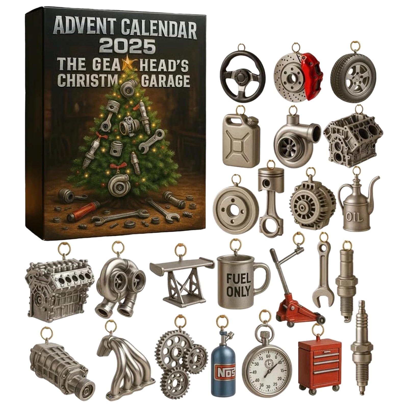 The Gearhead’s Christmas Garage Advent Calendar 2025, 24 Days of Miniature Car Parts & Tools Christmas Countdown Calendar, Automotive Holiday Gifts Box for Cars Lovers, Mechanics, Adult Mens