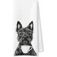 Funny Scottish Terrier Gifts Decorative Hand Towels for Kitchen Coffee Bar, Scottie Dog Gifts for Women Men, Black and White Coffee Scottie Dog Kitchen Dish Tea Towels, 16x24 Inch