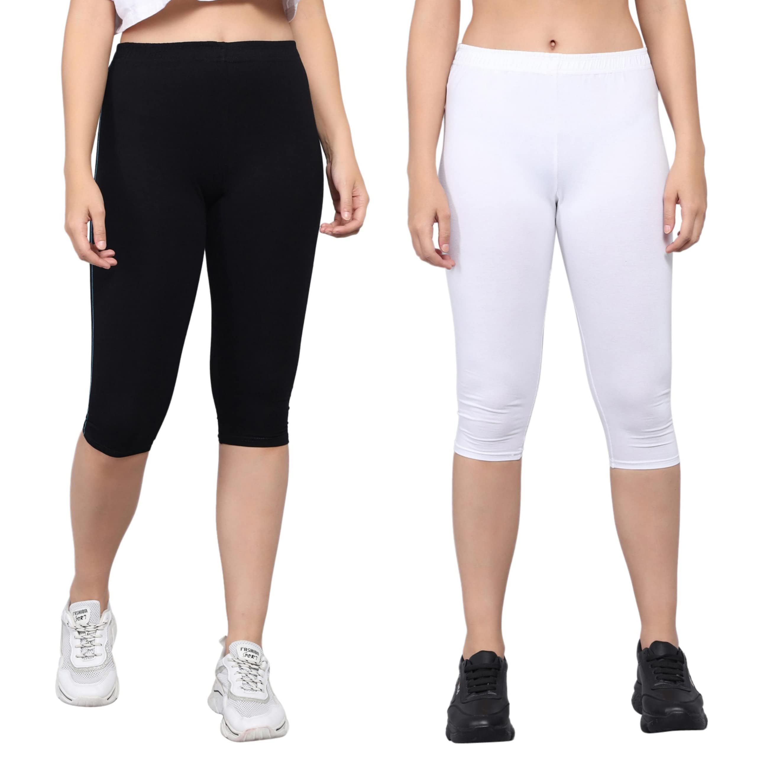 Women's Cotton Calf-Length-Capri Combo Pack of Capris Pants | Comfortable & Breathable Fabric | Perfect for Office, Casual | Black/White | 36-image-1