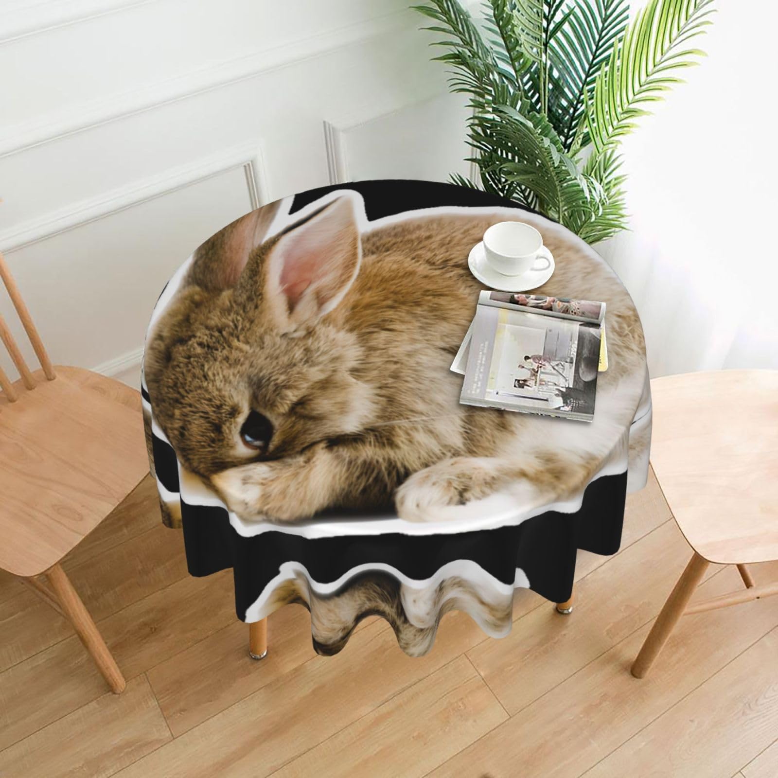 hhxvcv Cry Rabbit Round Tablecloth – Dining Table Cover