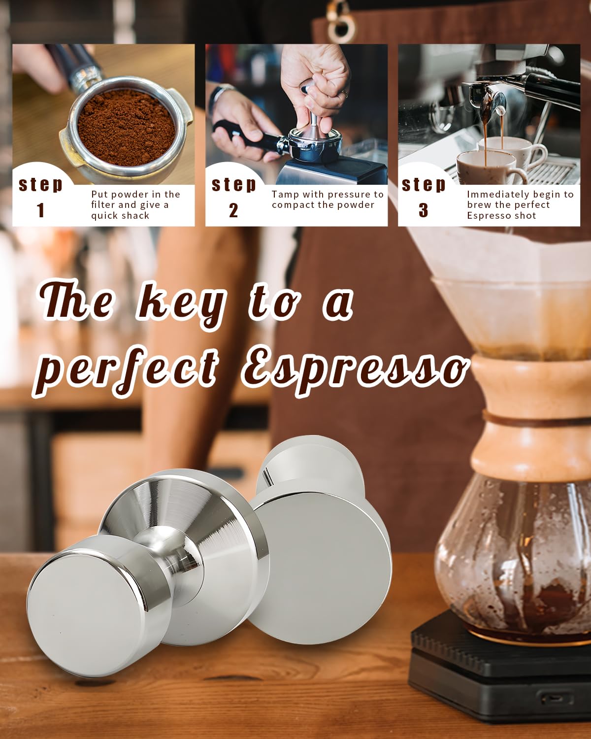 51mm Stainless Steel Espresso Tamper Flat Base Coffee Tamper Tamper Tool Espresso Expresso Hand Press Tamp Espresso Accessories — view 4
