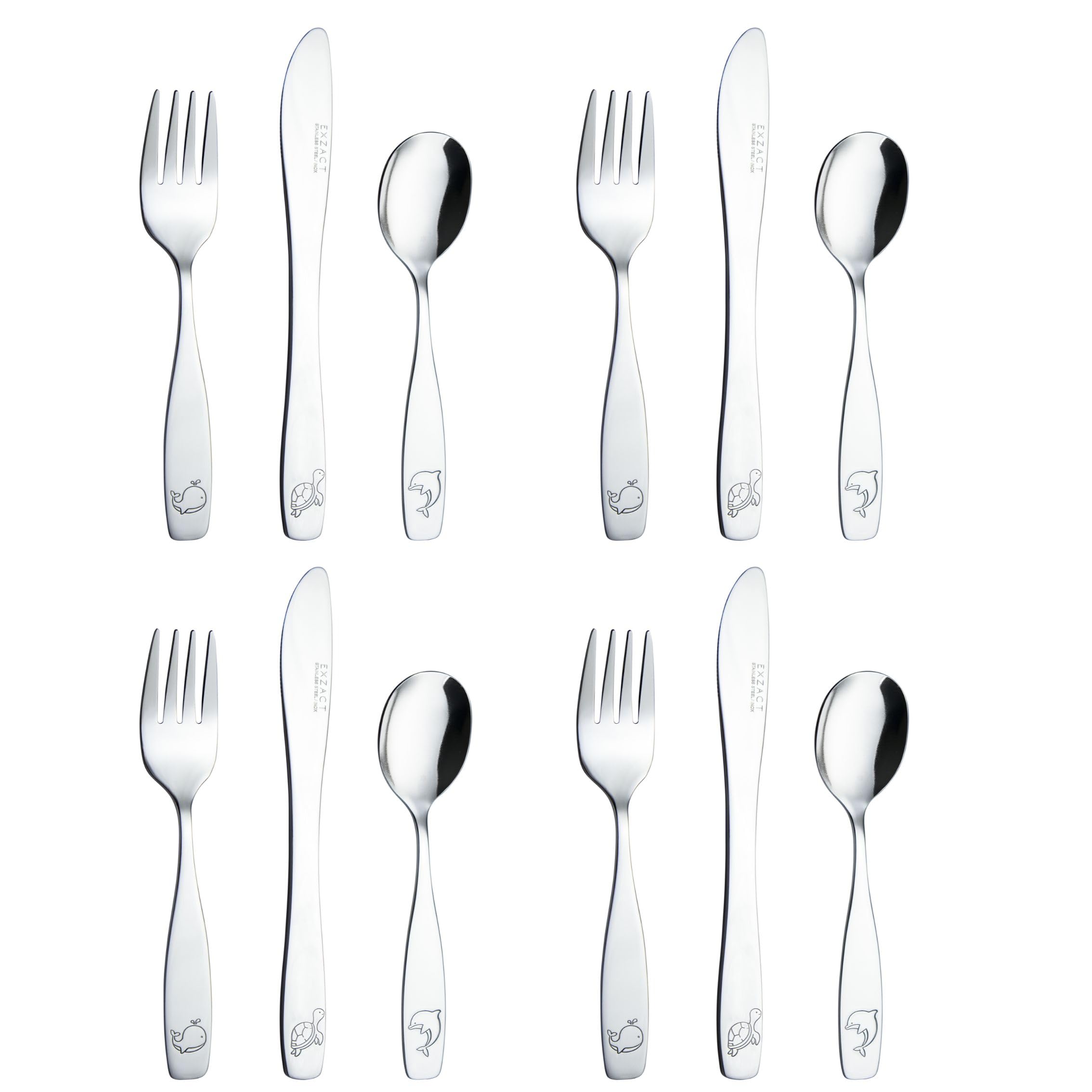 Exzact Kids Cutlery Set Stainless Steel 12pcs Engraved Ocean Creature 24M+ โ image 1