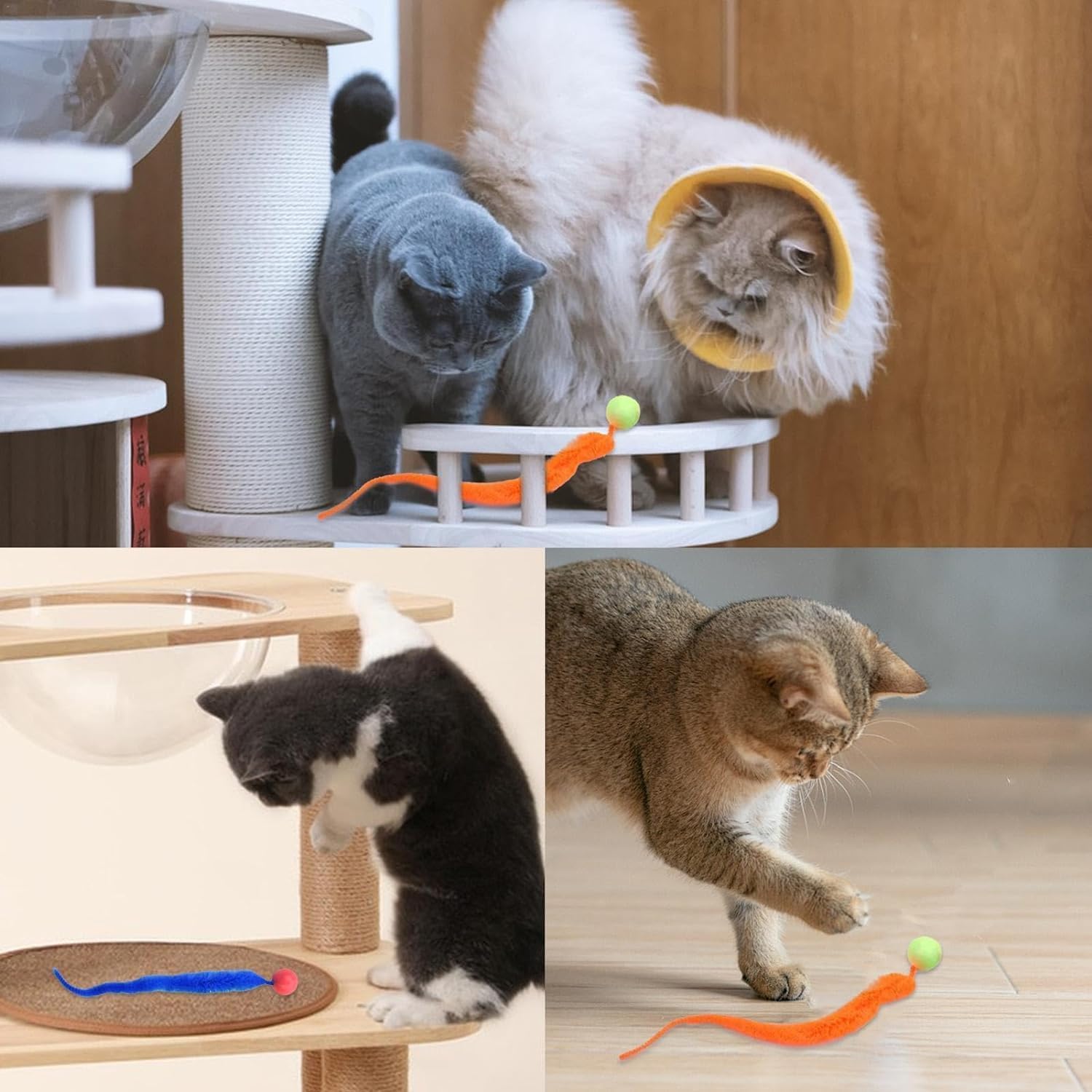 Set 8 Palline Oscillanti Per Gatti Con Coda Lunga – Giocattolo Interattivo In Gomma E Peluche, Rimbalzante E Colorato, Stimola L'istinto Di Caccia