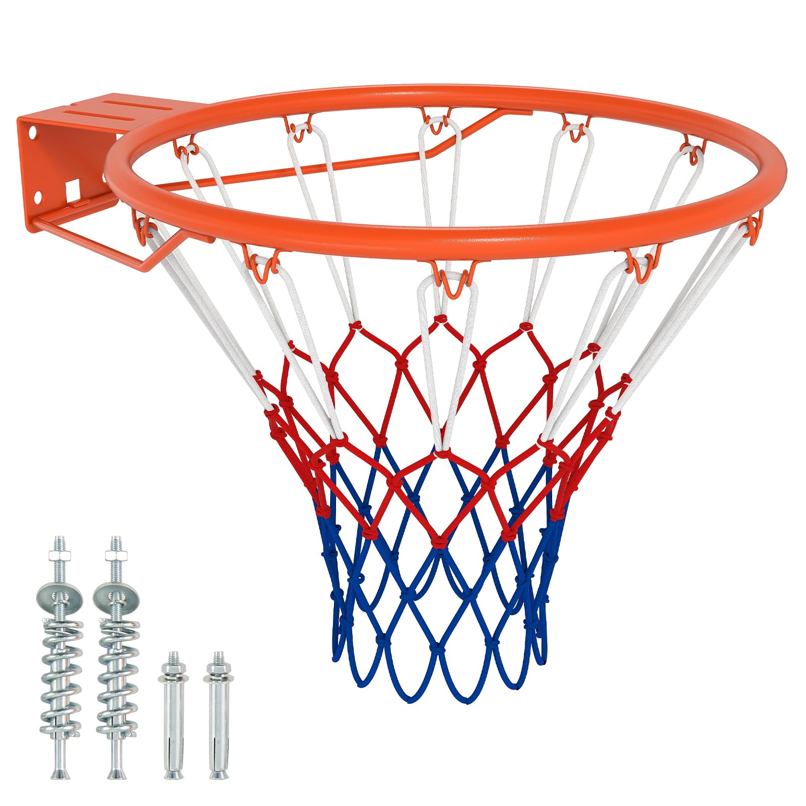 GYMAX Anneau de Basketball Standard 45cm, Compatible avec Plupart des Panneaux, Ressorts Amortisseurs & Filet Résistant aux Intempéries, Kit de Fixation Inclus, pour Usage Intérieur Extérieur