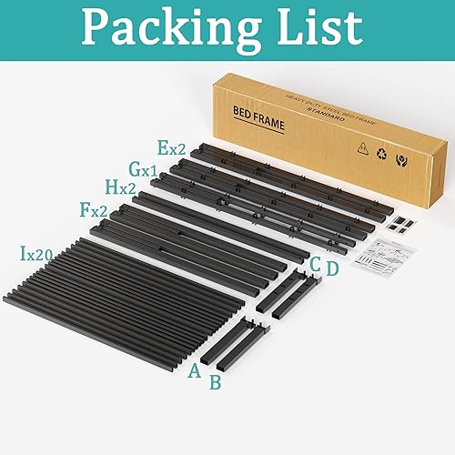 Miniatura 28 de Base de cama matrimonial con cabecero, almacenamiento compatible, no necesita somier, tamaño negro, plataforma de metal resistente, marco de cama,