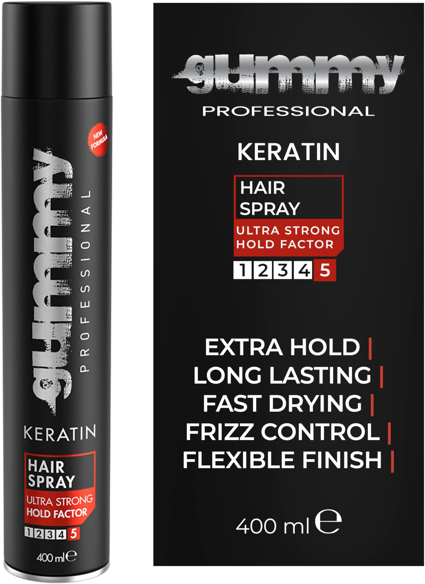 Gummy Professional – Keratin Hair Spray Ultra Strong Hold for Styling and Shape Control – Matte Finish with Long-Lasting Hold, Volume and Frizz Control – Unscented – 400 ml / 13.53 oz