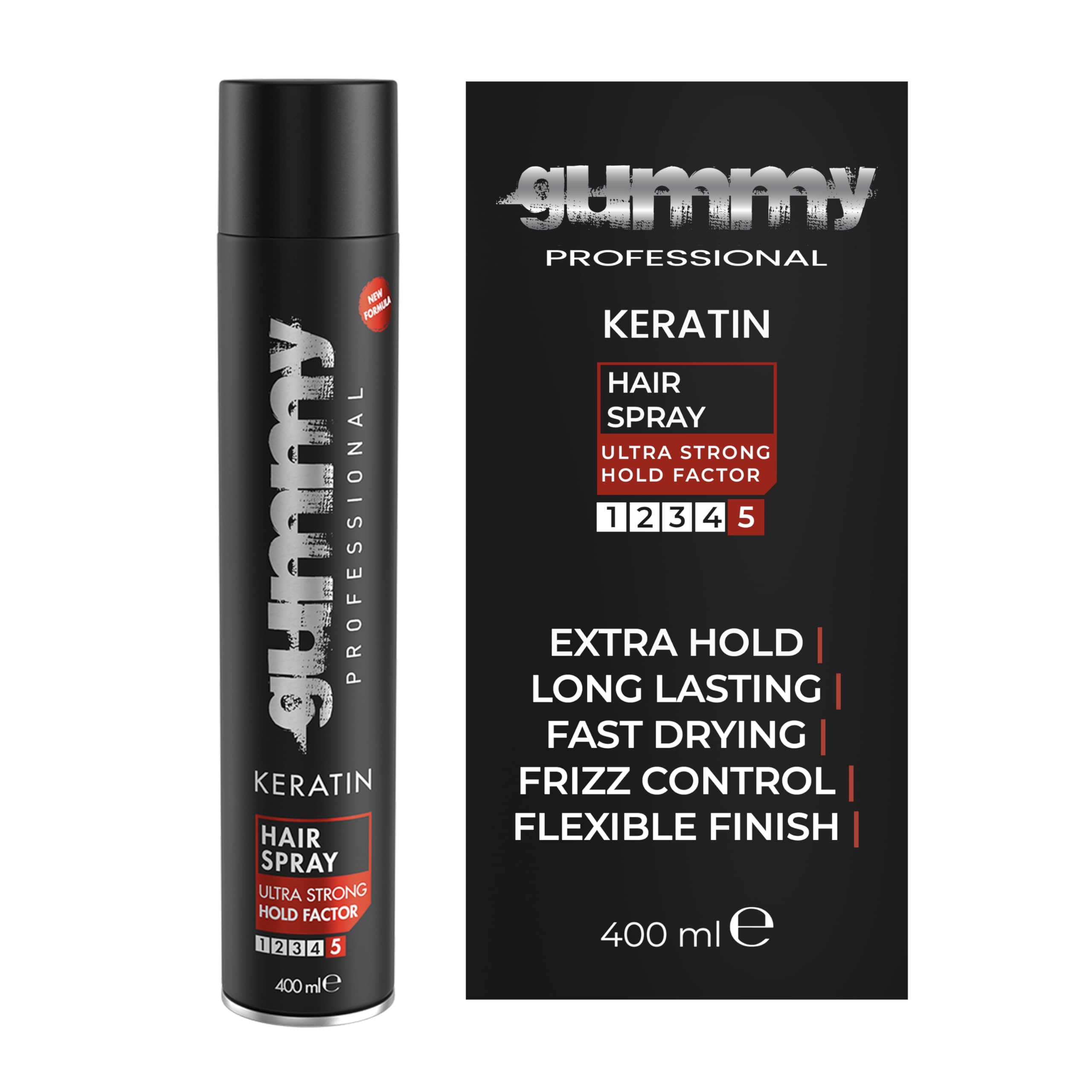 Gummy Professional – Keratin Hair Spray Ultra Strong Hold for Styling and Shape Control – Matte Finish with Long-Lasting Hold, Volume and Frizz Control – Unscented – 400 ml / 13.53 oz