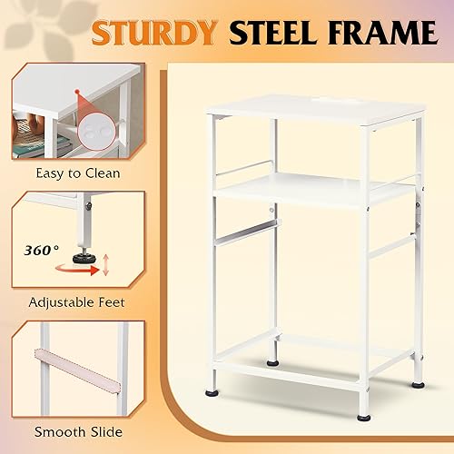 Miniatura 6 de WLIVE Juego de 2 mesitas de noche blancas con estación de carga, mesitas de noche para dormitorio, mesas de noche, mesa auxiliar con 2 cajones de