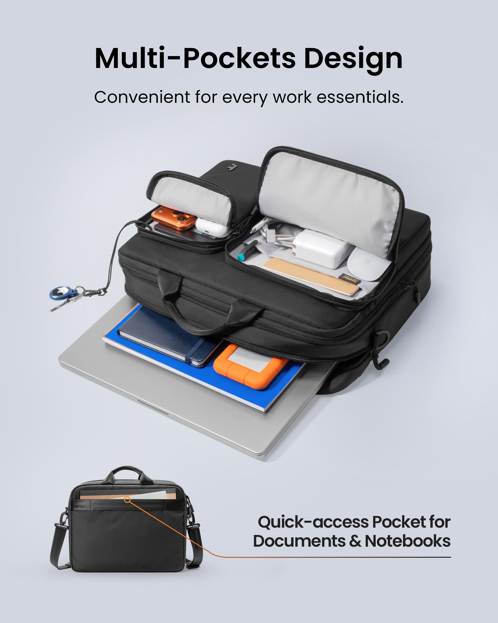 tomtoc Torba na ramię na laptopa 15,6 16 cali, wodoodporna wielofunkcyjna torba na laptopa 16'' MacBook Pro M5 Pro/Max (2026), teczka z akcesoriami i miejscem na dokumenty, dla mężczyzn i kobiet