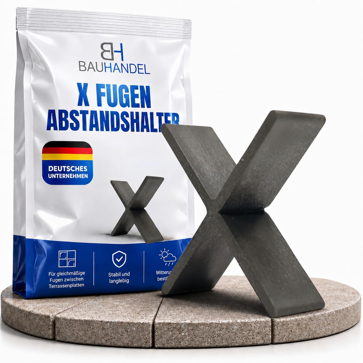 Bauhandel24 - Fugenkreuze 3mm für Terrassenplatten 100 Stk., Fugenkreuz auch als T-Stück, Abstandshalter 15mm Höhe, Kreuze im Außenbereich für Platten Pflaster Terrasse Balkon