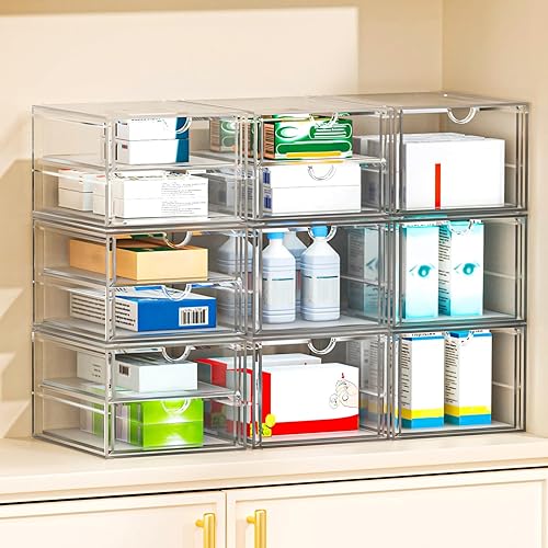 Miniatura 8 de Organizadores de escritorio y accesorios con 22 cajones, paquete de 4 cajones de escritorio de oficina, contenedores organizadores de maquillaje de