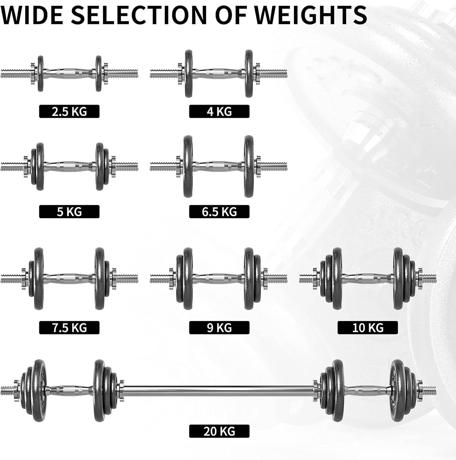 Amazon | 鉄アレイ アジャスタブル 合計 20kg シャフトでバーベルにも