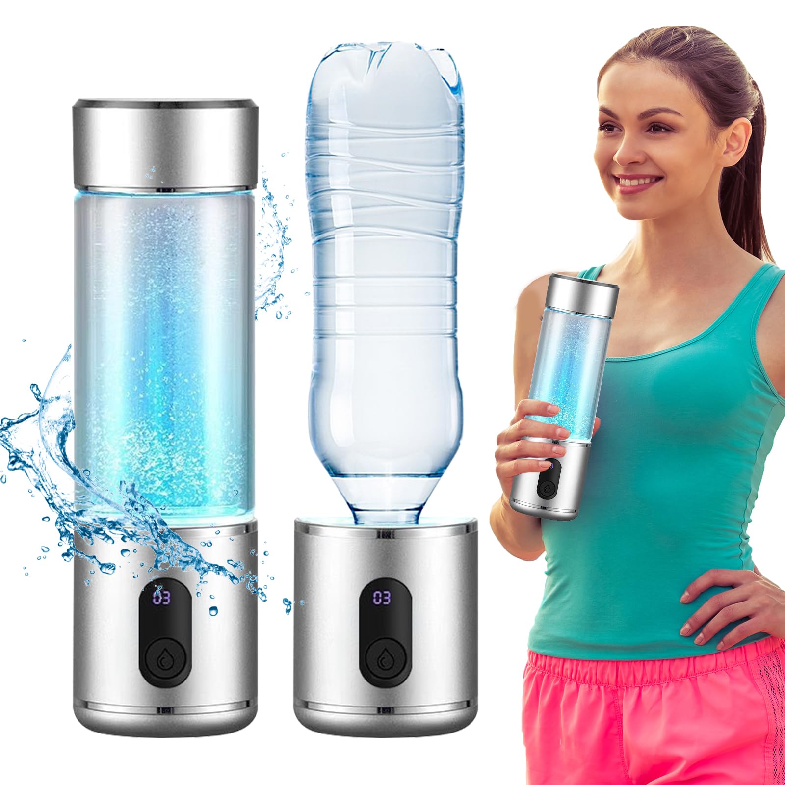 Bottiglia D'acqua Idrogenata, 9000PPB Generatore di Idrogenata con Tecnologia SPE e PEM, 300ml Portatile Bottiglia d'acqua Idrogeno, Ricco di Idrogeno Acqua Ioni Generatore