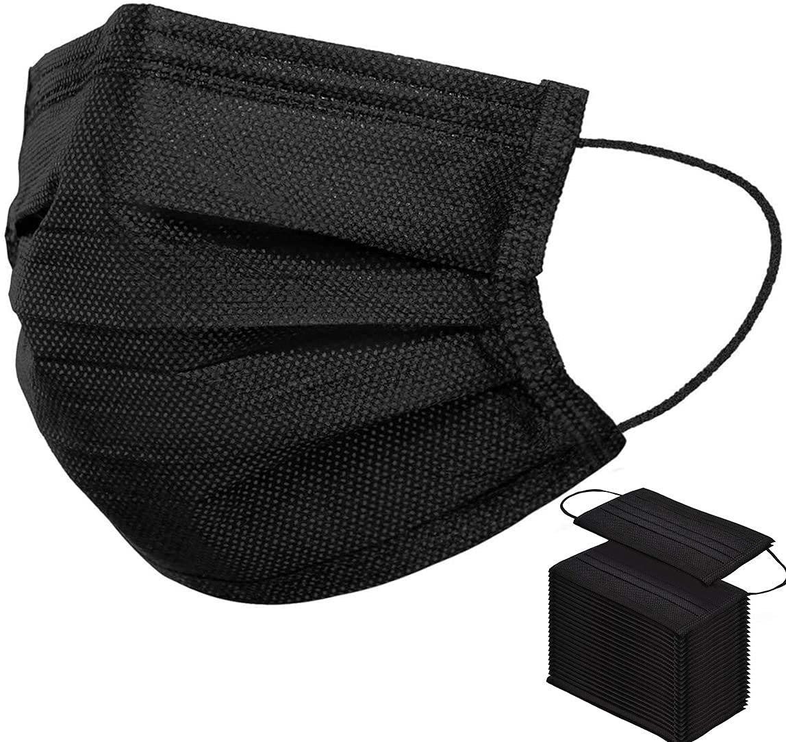 Disposable Face Masks 50 PCS 3Ply Breathable & Comfortable Filter Safety Mask for Adult, Men, Women, Indoor, Outdoor Use (Black)