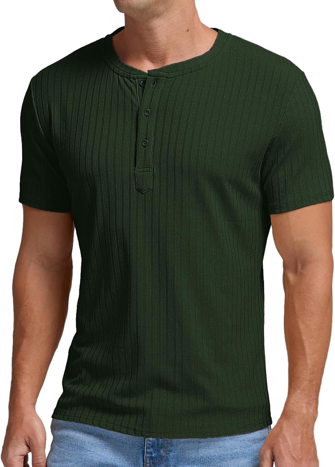 Askdeer Men's Henley Shirts Short Sleeve Classic Slim Fit Casual T-Shirt - Image 2