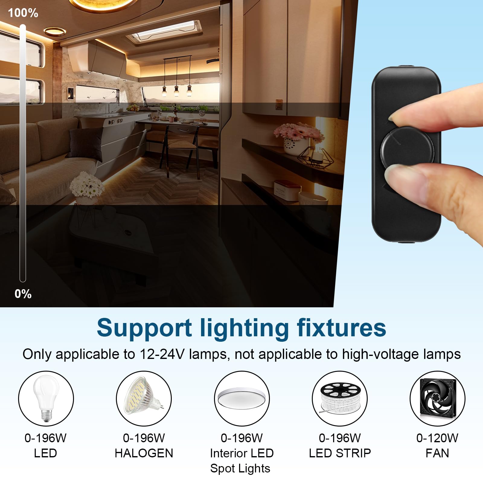 VIPMOON 12V-24V 800Hz-16KHz Variateur de Lumiere LED, Variateur Rotatif, pour lumières LED, ventilateurs, camping-cars et bateaux (Noir)