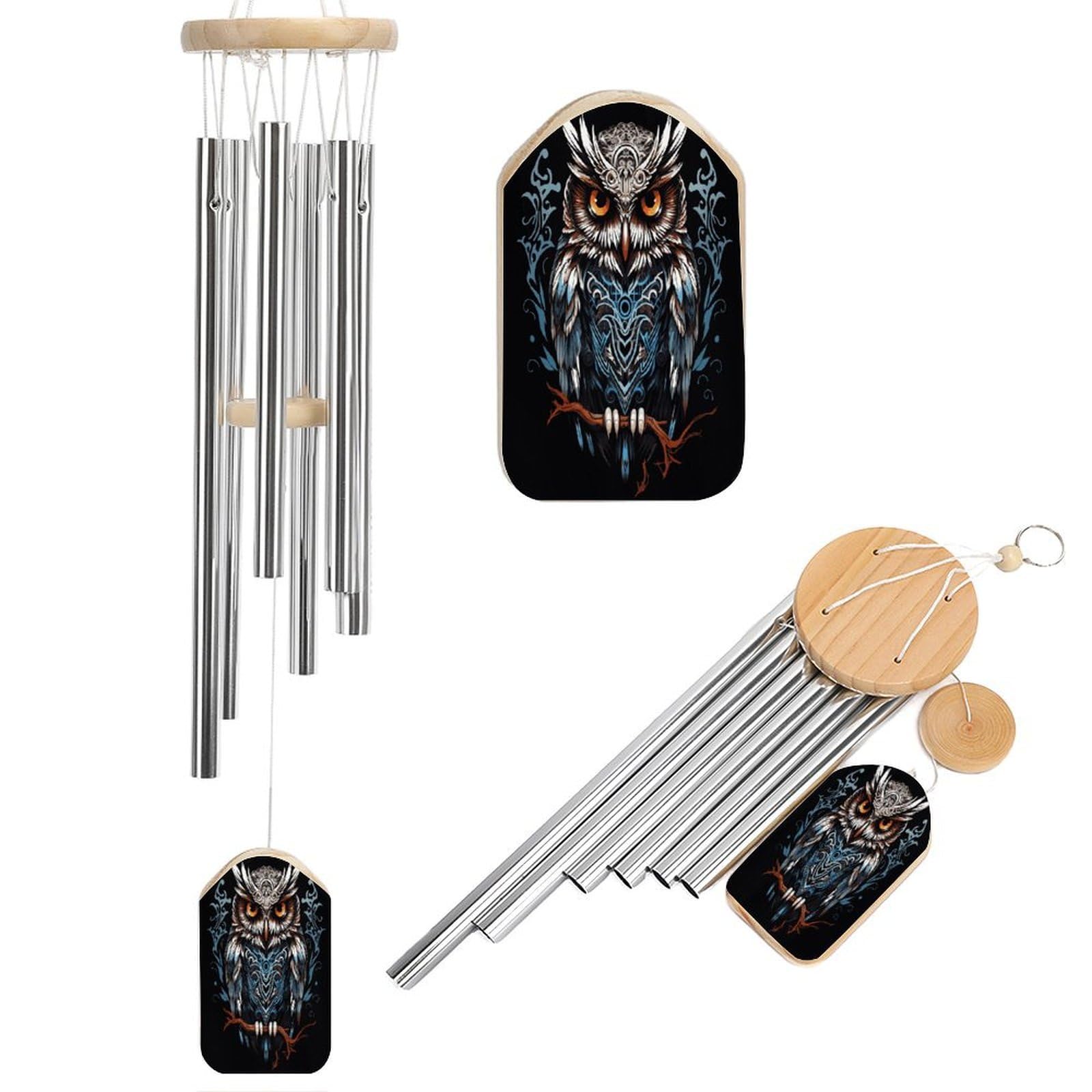 Owl Wind Chimes for Outside Personalized Sympathy Wind-Chime with 6 Tuned Tubes Elegant Aluminium Wind Chimes Memorial Windchimes Best Gift 20.5"
