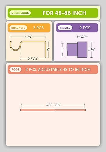 Miniatura 8 de Ivilon Drapery - Barra para cortina de ventana, diseño de tapa al extremo, 1 pulgada Color negro.