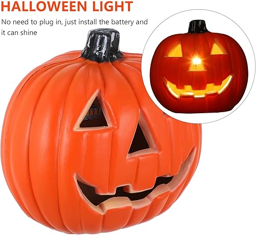 Miniatura 3 de OSALADI Figura de calabaza LED de Halloween, farol de calabaza con luz LED de 8 pulgadas, decoración de calabaza artificial al aire libre para