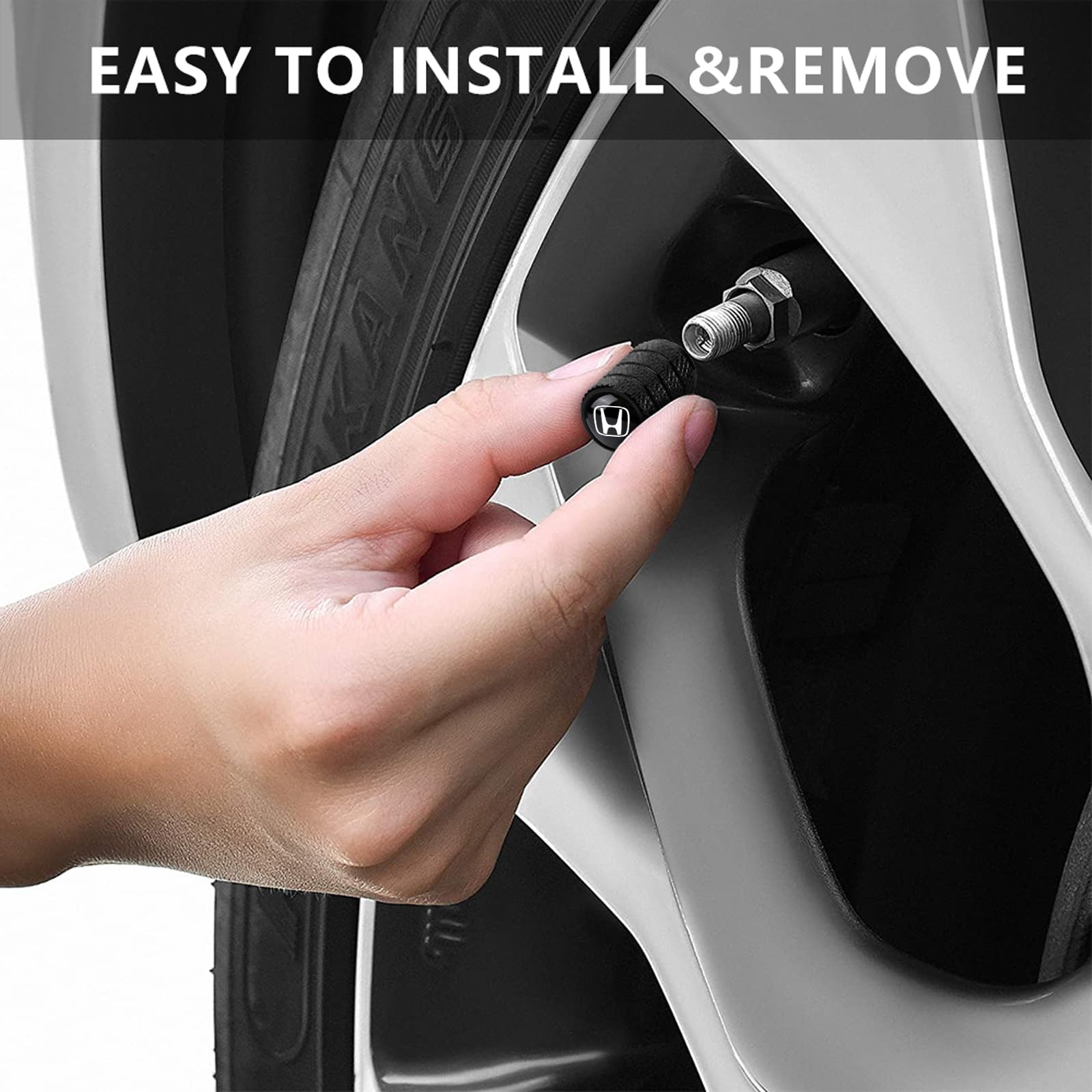 4pcs Tire Valve Stem Caps, Compatible with Honda Series Stem Cap Universal Car Air Cover Car Accessories for Cars, SUV, Truck, Motorcycles （Black） - 4