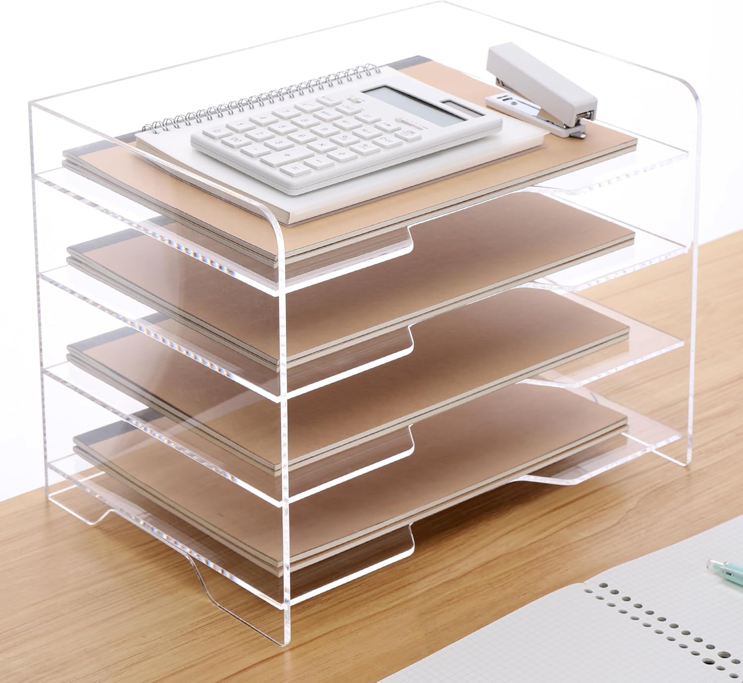 Paper Letter Tray Acrylice Desk Organizer Paper Storage Organizer Enlarged 4 Tiers Trays Stackable Paper Tray Clear Letter Tray for Office Accessories (Multiple 4 Tier Enlarged)…