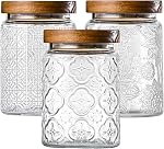 Adodeen 32oz Jaquettes en verre vintage avec lids, contenants hermétiques de stockage des aliments, boîtes de cuisine pour le sucre, café, thé, épices, farine, bonbons, pâtes, céréales, pots décoratifs mignons