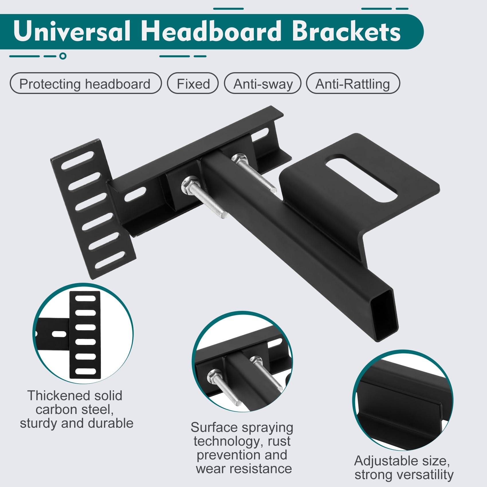 Universal Headboard Brackets For Adjustable Bed Frame - Heavy Duty Steel, Easy Install For Twin/Full/Queen/King