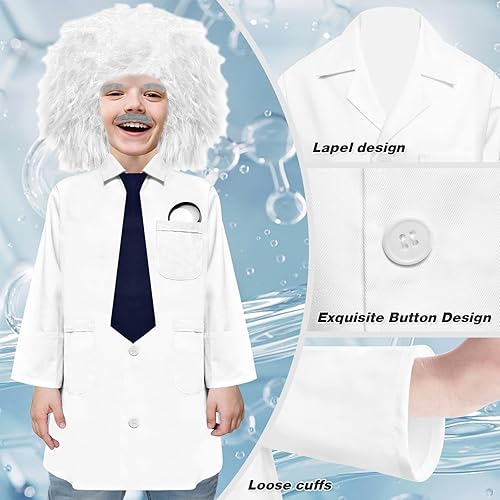 Miniatura 5 de Kids Mad Scientist Costume 9 Pcs Set With Wig 100th Day of School Old Man Albert Einstein Costume for 5-14 Years